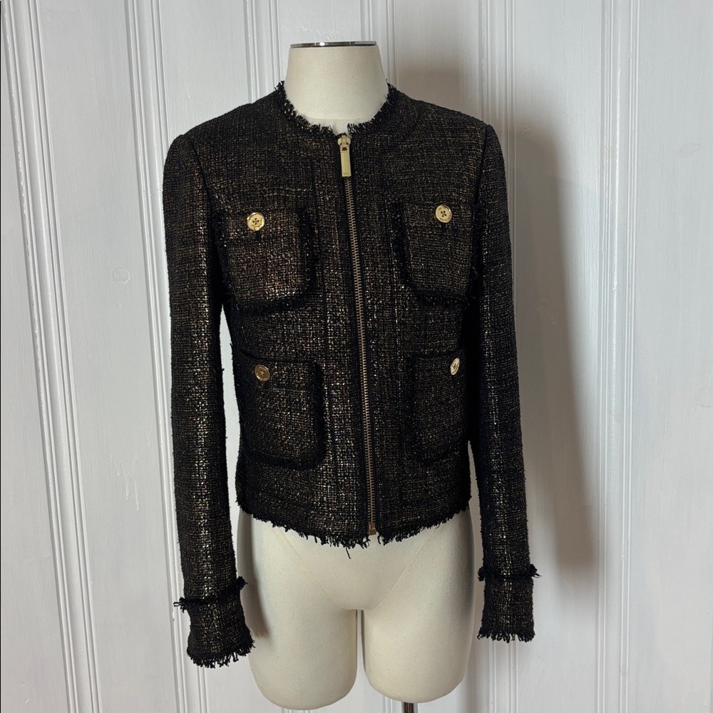 ✨ MICHAEL KORS Gold Tweed Jacket – Size 2 ✨
